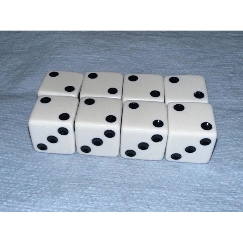 White Dice 6 Sided Lot Of 8